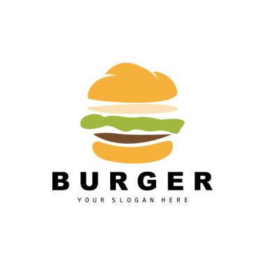 Hamburger Logosu, Fast Food Tasarımı, Ekmek ve Sebze Vektörü, Fast Food Restoranı Marka Simgesi Çizimi