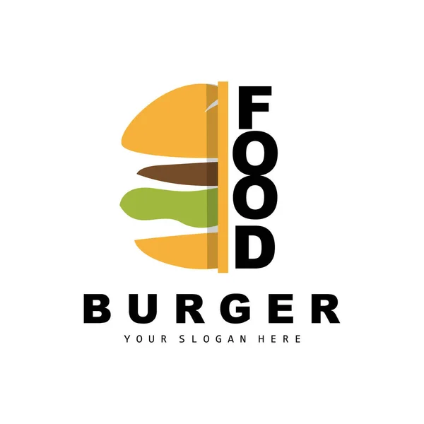 Logo Burger Fast Food Design Vecteur Pain Légumes Illustration Icône — Image vectorielle
