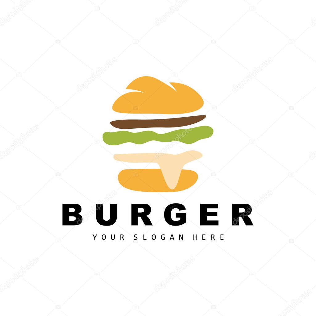 Burger Logo, Fast Food Design, Bread And Vegetables Vector, Fast Food Restaurant Brand Icon Illustration