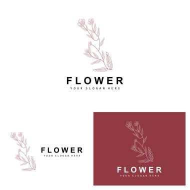 Simple Botanical Leaf and Flower Logo, Vector Natural Line Style, Decoration Design, Banner, Flyer, Wedding Invitation, and Product Branding