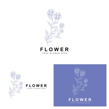 Simple Botanical Leaf and Flower Logo, Vector Natural Line Style, Decoration Design, Banner, Flyer, Wedding Invitation, and Product Branding