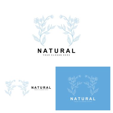 Simple Botanical Leaf and Flower Logo, Vector Natural Line Style, Decoration Design, Banner, Flyer, Wedding Invitation, and Product Branding