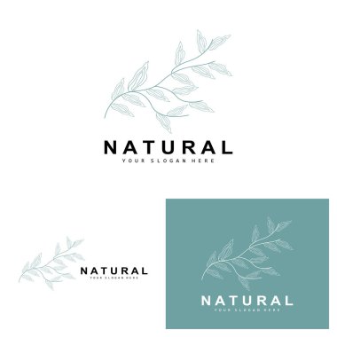 Simple Botanical Leaf and Flower Logo, Vector Natural Line Style, Decoration Design, Banner, Flyer, Wedding Invitation, and Product Branding