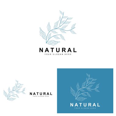 Simple Botanical Leaf and Flower Logo, Vector Natural Line Style, Decoration Design, Banner, Flyer, Wedding Invitation, and Product Branding