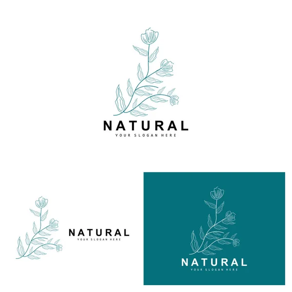 Simple Botanical Leaf Flower Logo Vector Natural Line Style Decoration — Vetor de Stock