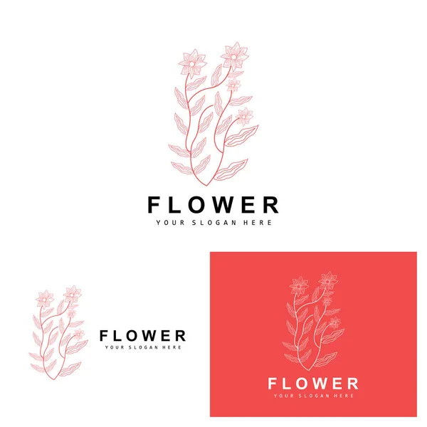 Simple Botanical Leaf Flower Logo Vector Natural Line Style Decoration —  Vetores de Stock
