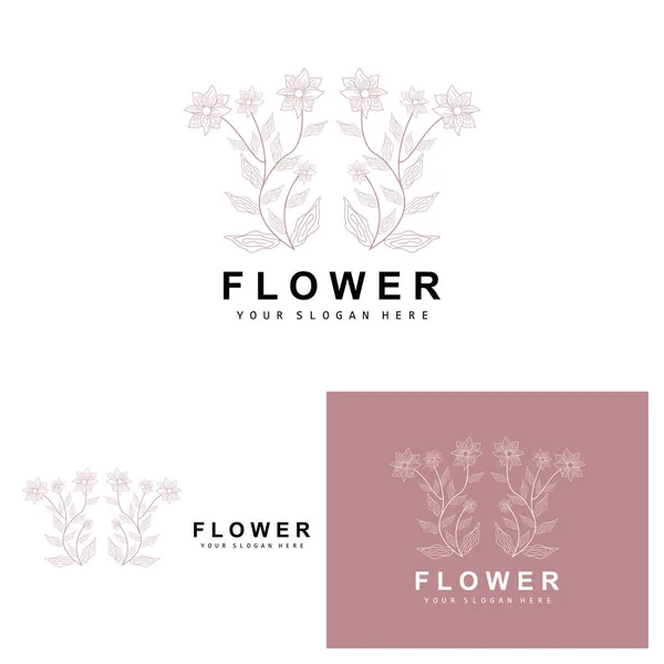 Logo Botanique Simple Feuille Fleur Style Vectoriel Ligne Naturelle Conception — Image vectorielle