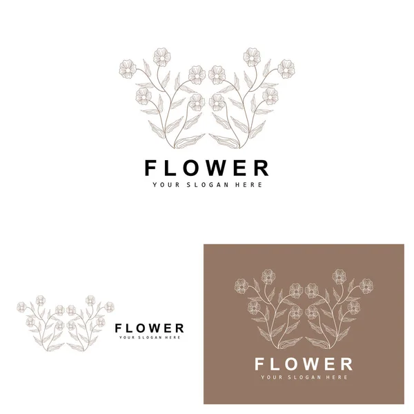 Logotipo Simple Hoja Flor Botánica Estilo Línea Natural Vectorial Diseño — Vector de stock
