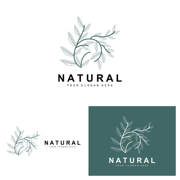 Simple Botanical Leaf Flower Logo Vector Natural Line Style Decoration — Vetor de Stock