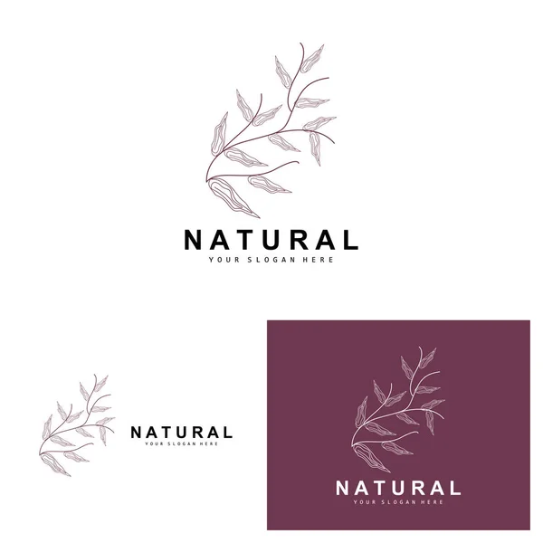 Simple Botanical Leaf Flower Logo Vector Natural Line Style Decoration — Stock Vector