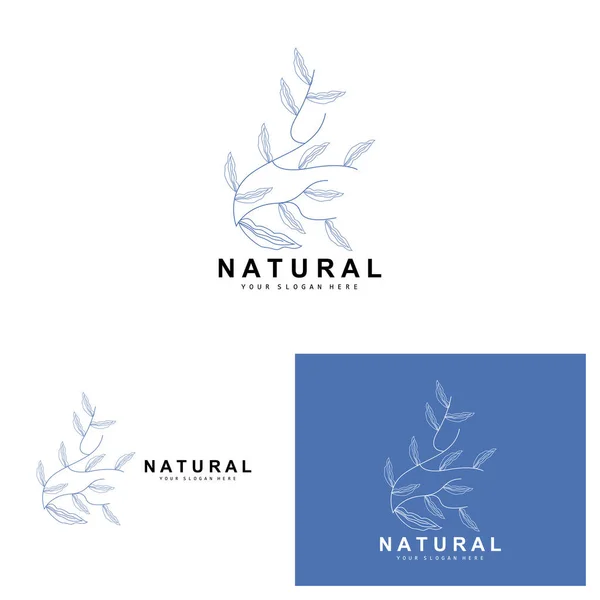 Eenvoudige Botanische Leaf Flower Logo Vector Natural Line Style Decoratie — Stockvector
