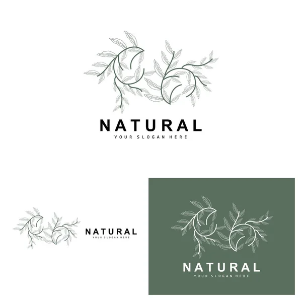 Enkel Botaniska Blad Och Blomma Logotyp Vector Natural Line Style — Stock vektor