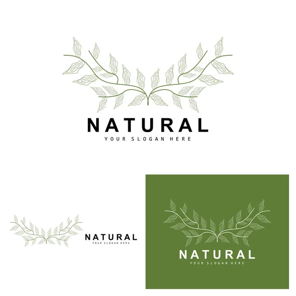 Simple Botanical Leaf Flower Logo Vector Natural Line Style Decoration — Vetor de Stock