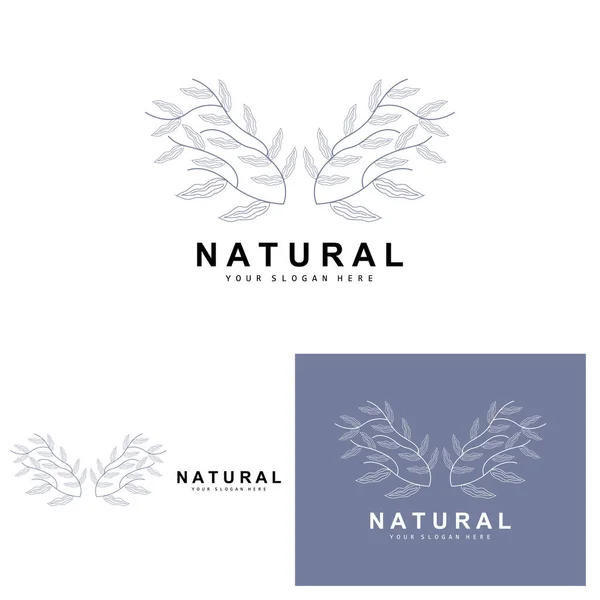 Simple Botanical Leaf Flower Logo Vector Natural Line Style Decoration — Stock vektor