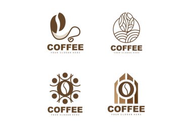 Kahverengi renk vektör illüstrasyonunda kahve çekirdeği içeceği logosu tasarımı