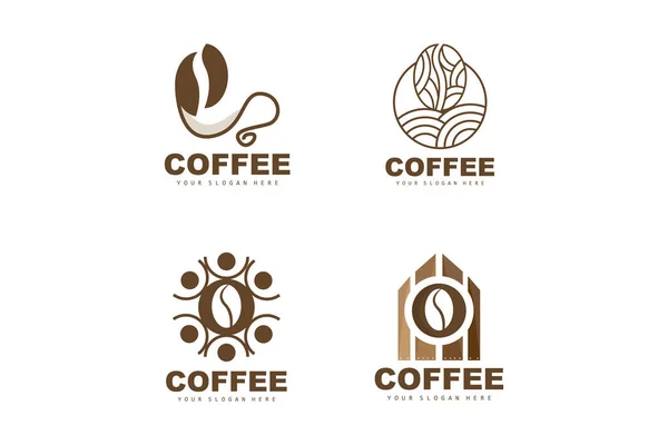 Coffee Bean Drink Logo Design Brown Color Vector Illustration — Wektor stockowy