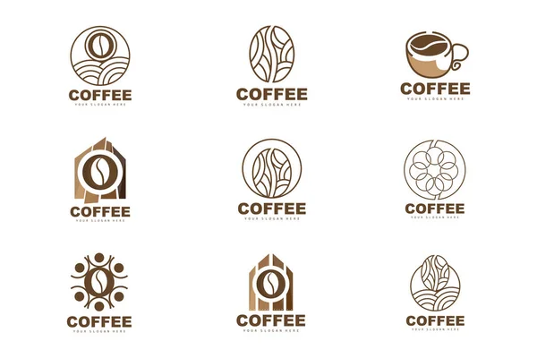 Coffee Bean Drink Logo Design Brown Color Vector Illustration — Wektor stockowy