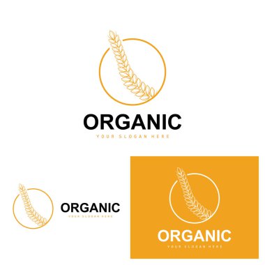 Wheat Rice Logo, Agricultural Organic Plants Vector, Luxury Design Golden Bakery Ingredients