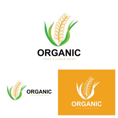 Wheat Rice Logo, Agricultural Organic Plants Vector, Luxury Design Golden Bakery Ingredients