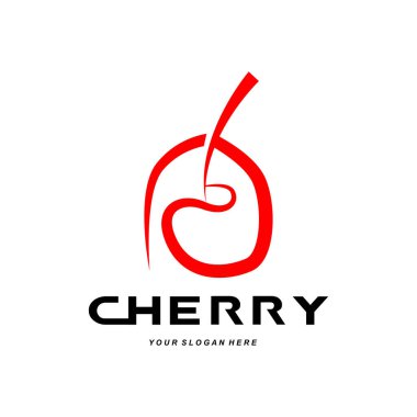 Cherry Fruit logo, Red Colored plant vector illustration, Fruit Shop Design, Company, Sticker, Product Brand