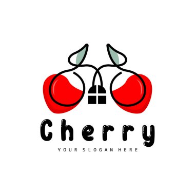 Cherry Fruit logo, Red Colored plant vector illustration, Fruit Shop Design, Company, Sticker, Product Brand