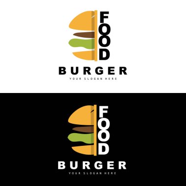 Hamburger Logosu, Fast Food Tasarımı, Ekmek ve Sebze Vektörü, Fast Food Restoranı Marka Simgesi Çizimi