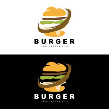 Hamburger Logosu, Fast Food Tasarımı, Ekmek ve Sebze Vektörü, Fast Food Restoranı Marka Simgesi Çizimi