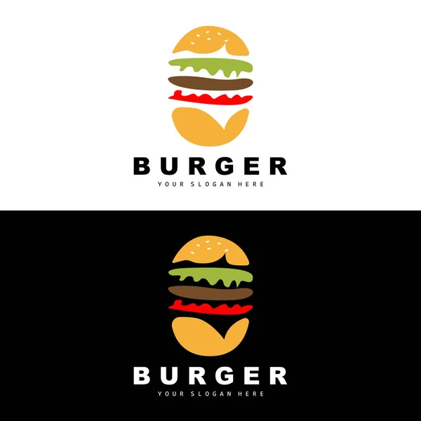Logo Burger Fast Food Design Wektor Chleba Warzyw Fast Food — Wektor stockowy