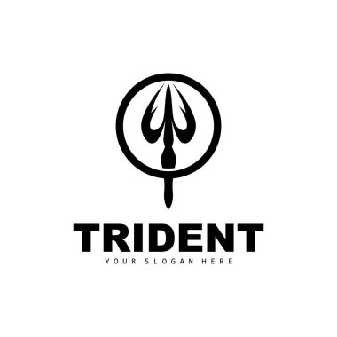 Trident Logo, Poseidon Neptün 'ün Vektör Sihirli Mızrağı, Triton Kral Tasarımı, Simge Simgesi Çizimi