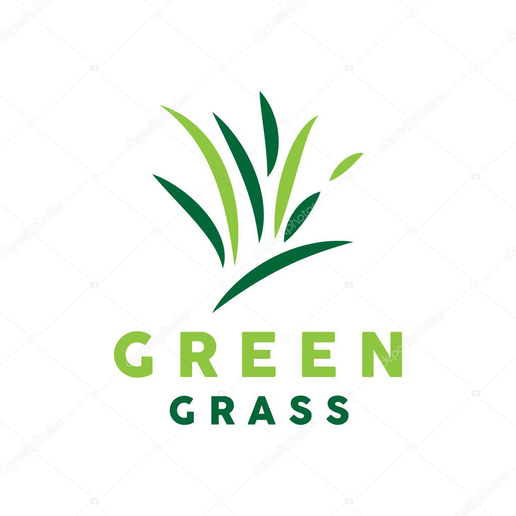 Green Grass Logo, Nature Plant Vector, Agriculture Leaf Simple Design, Template Icon Illustration