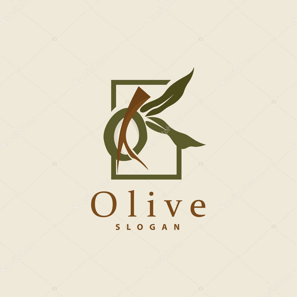Olive Oil Logo, Olive Leaf Plant Herbal Garden Vector, Simple Elegant Luxurious Icon Design Template illustration