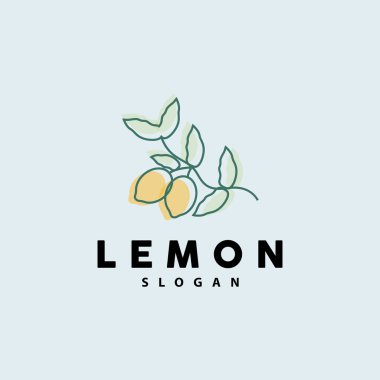 Limon Logosu, Lüks Minimalist Tasarım, Meyve Suyu için Limon Taze Meyve Vektörü, Resim Şablonu Simgesi