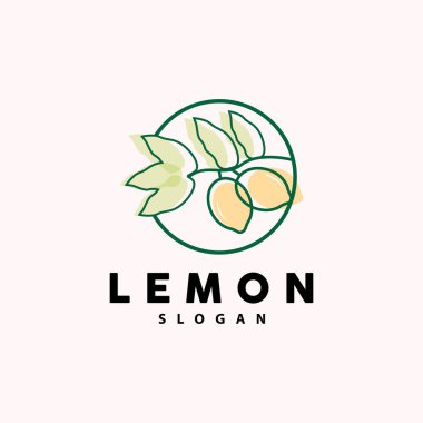 Limon Logosu, Lüks Minimalist Tasarım, Meyve Suyu için Limon Taze Meyve Vektörü, Resim Şablonu Simgesi