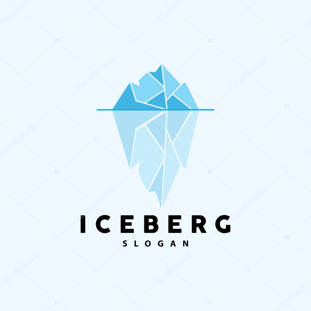 Iceberg Logo, Antarctic Mountains Vector In Ice Blue Color, Nature Design, Product Brand Illustration Template Icon