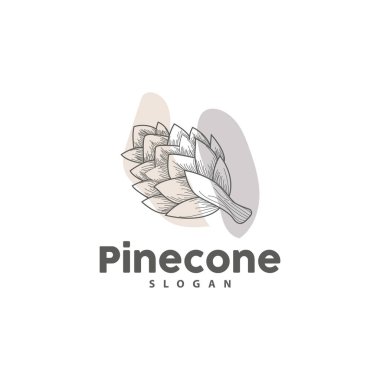 Pine Cone Logosu, Zarif Lüks Çam Basit Tasarımı, Ağaç Meşesi Simgesi Vektörü, Ürün Markası Çizimi