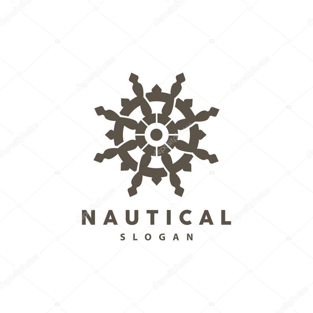 Ship Steering Logo, Steering Wheel Boat Ship Yacht Compass Vector, Elegant Simple Minimalist Design Ocean, Sailing