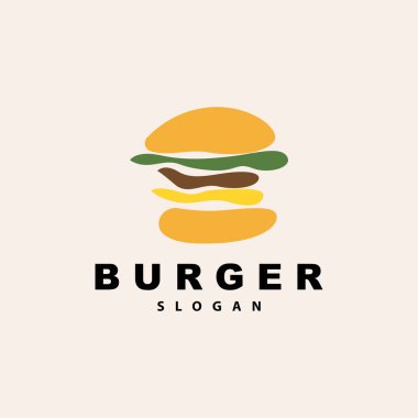 Hamburger Logosu, Fast Food Tasarımı, Ekmek ve Sebze Vektörü, Fast Food Restoranı Marka Simgesi Çizimi