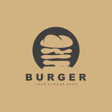 Hamburger Logosu, Fast Food Tasarımı, Ekmek ve Sebze Vektörü, Fast Food Restoranı Marka Simgesi Çizimi