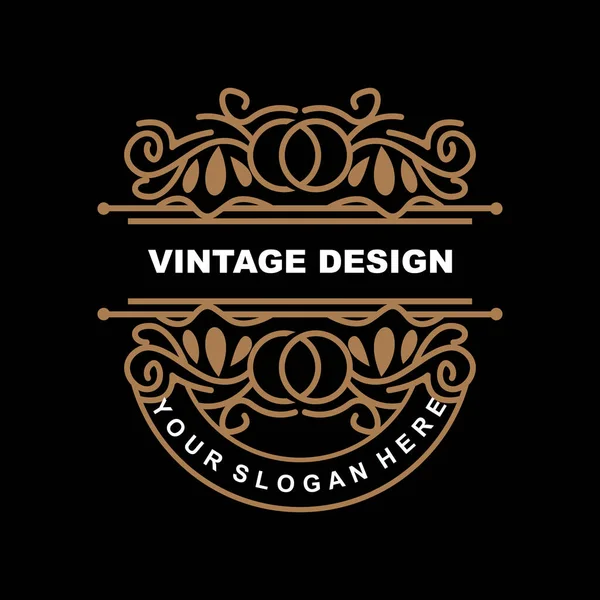 Design Vintage Retrò Logo Minimalista Lussuoso Dell Ornamento Vettoriale Con — Vettoriale Stock