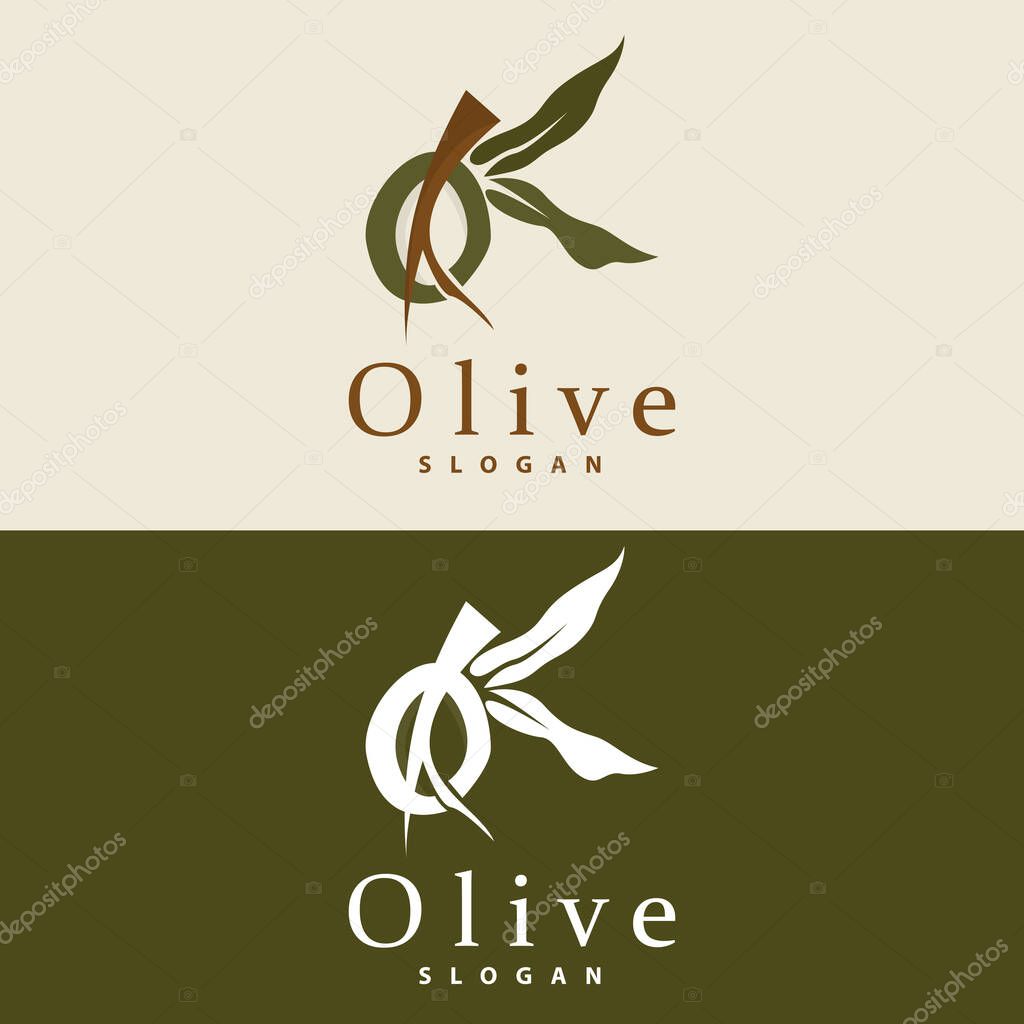 Olive Oil Logo, Olive Leaf Plant Herbal Garden Vector, Simple Elegant Luxurious Icon Design Template illustration