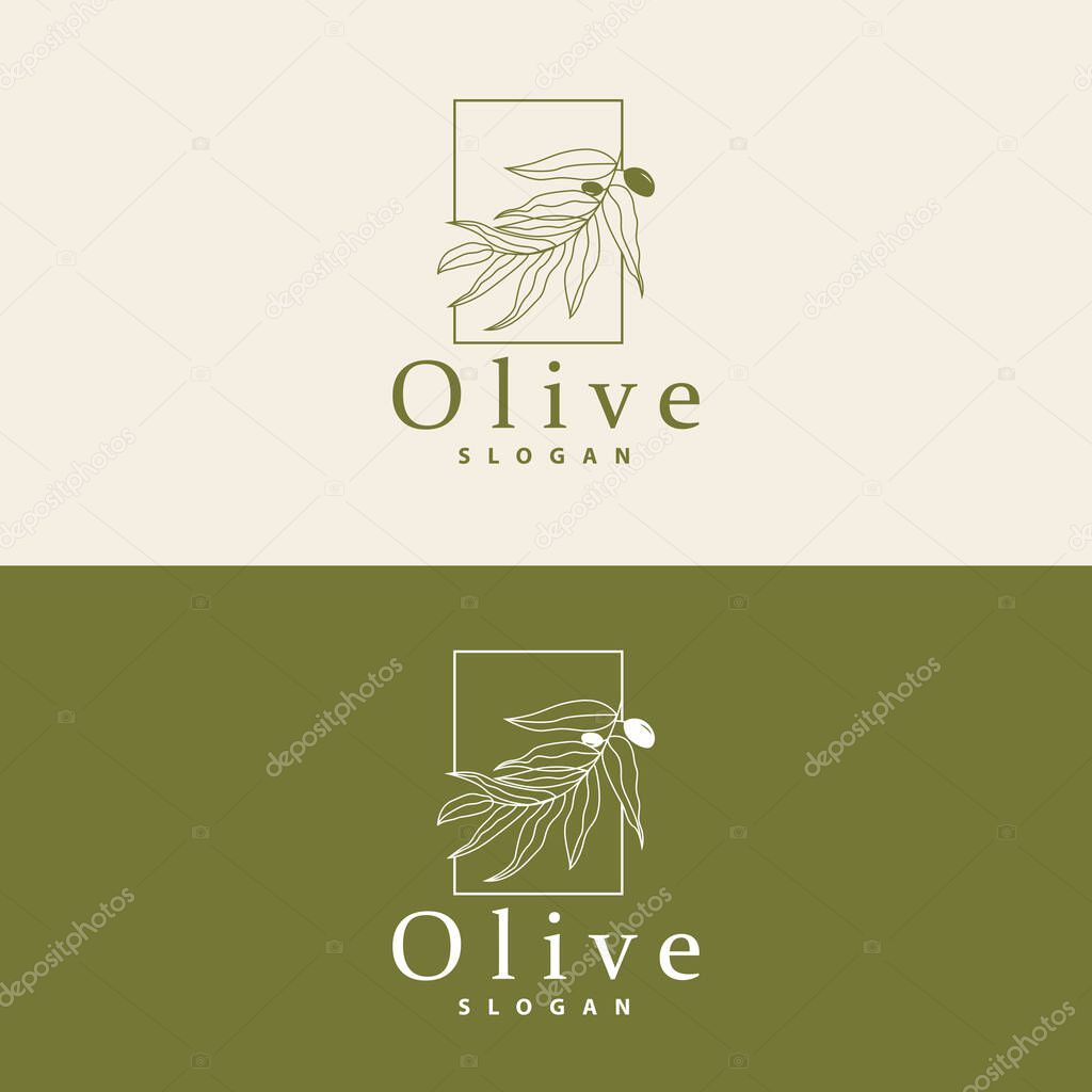 Olive Oil Logo, Olive Leaf Plant Herbal Garden Vector, Simple Elegant Luxurious Icon Design Template illustration
