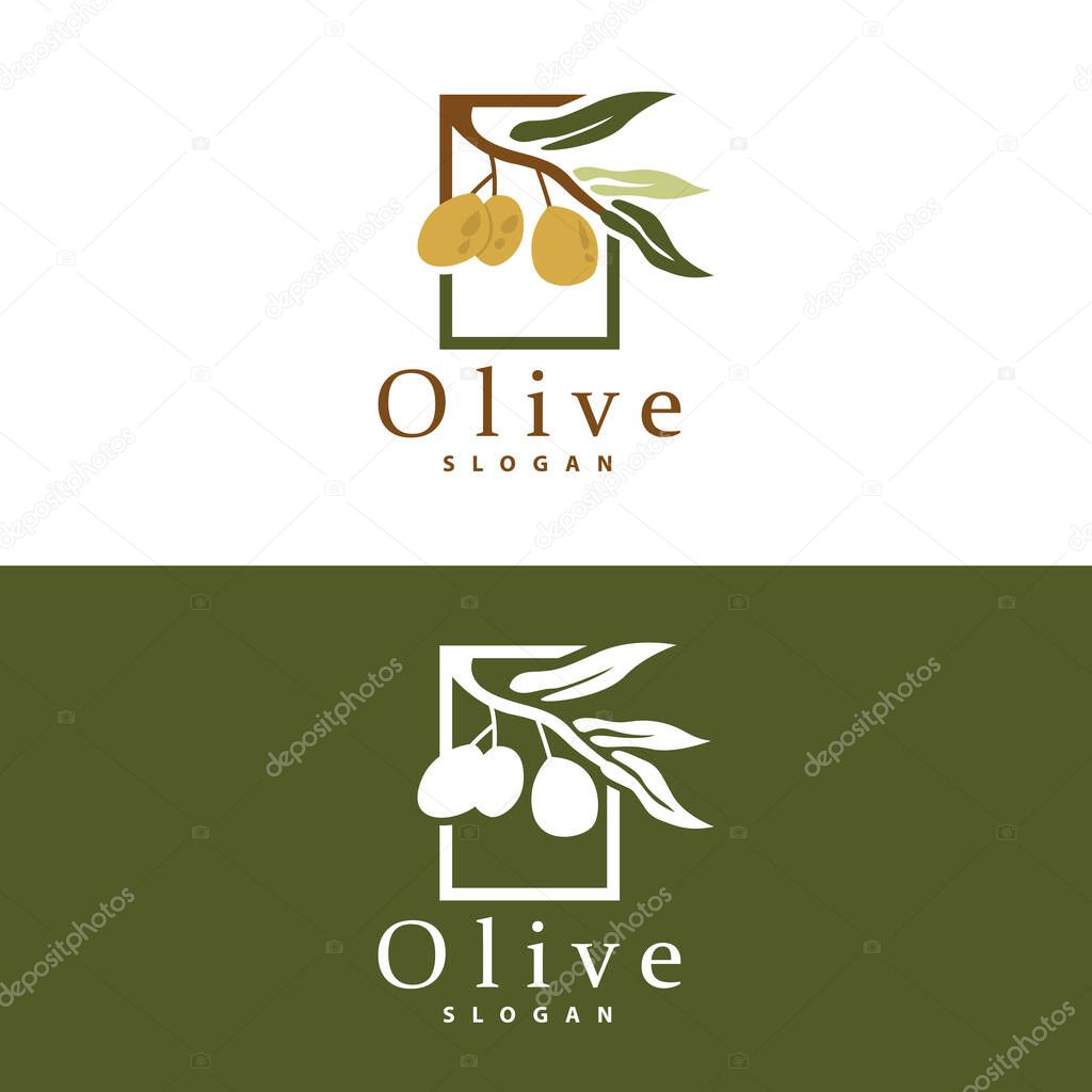 Olive Oil Logo, Olive Leaf Plant Herbal Garden Vector, Simple Elegant Luxurious Icon Design Template illustration