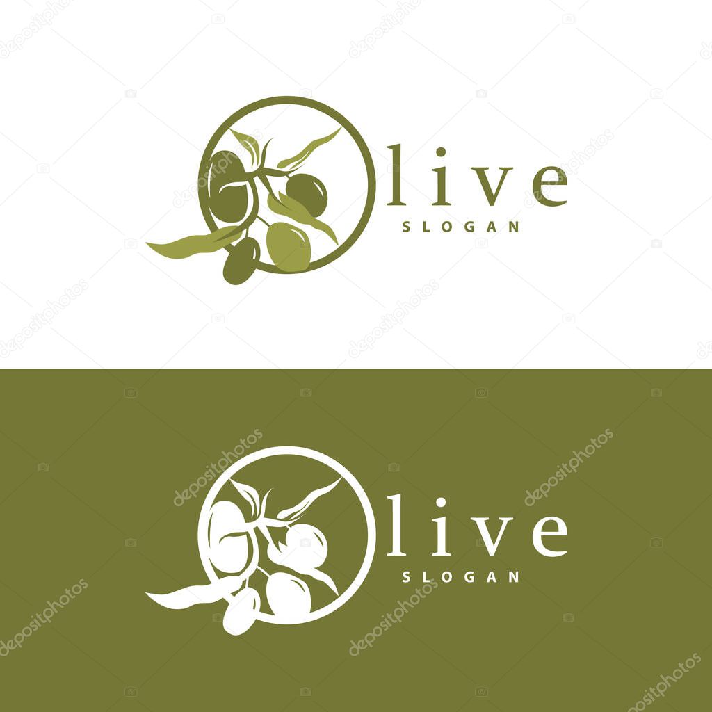 Olive Oil Logo, Olive Leaf Plant Herbal Garden Vector, Simple Elegant Luxurious Icon Design Template illustration