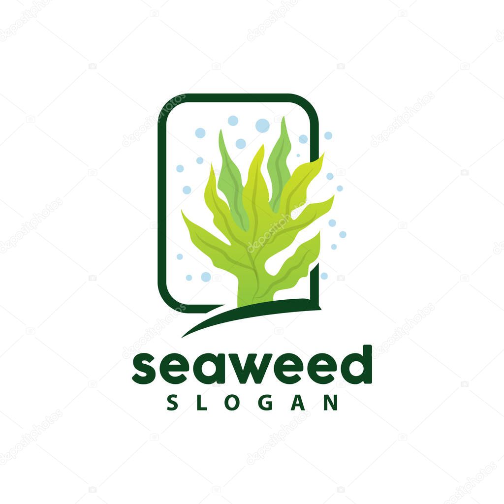 Seaweed Logo, Underwater Plant Vector, Simple Leaf Design, Illustration Template Symbol Icon