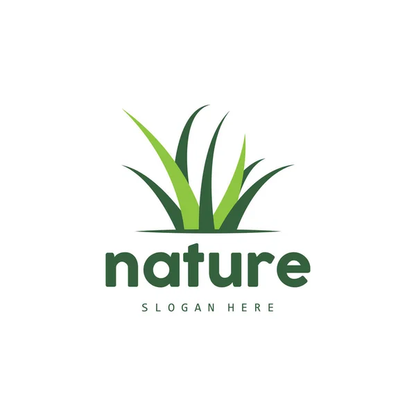 Green Grass Logo Nature Plant Vector Agriculture Leaf Simple Design — Stock Vector