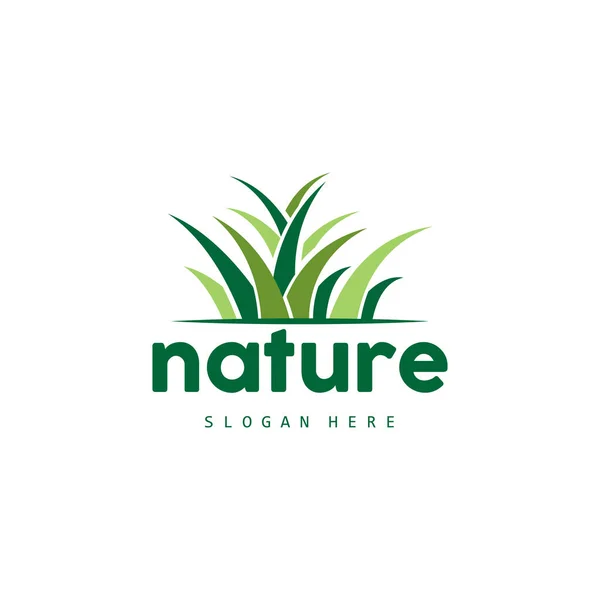 Zielone Logo Trawy Wektor Roślinności Rolnictwo Liści Proste Wzornictwo Ilustracja — Wektor stockowy