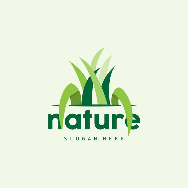 Logo Hierba Verde Vector Planta Natural Diseño Simple Hoja Agricultura — Archivo Imágenes Vectoriales