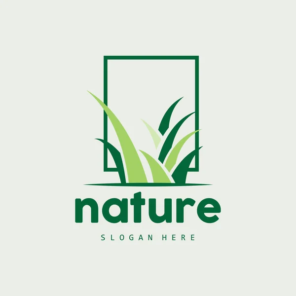 Green Grass Logo Nature Plant Vector Agriculture Leaf Simple Design — Stock Vector