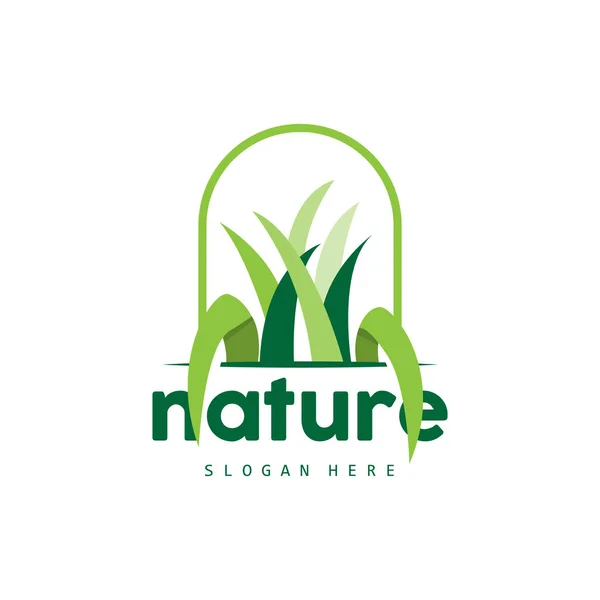 Logo Zelené Trávy Vektor Přírodní Rostliny Jednoduchý Design Zemědělských Listů — Stockový vektor