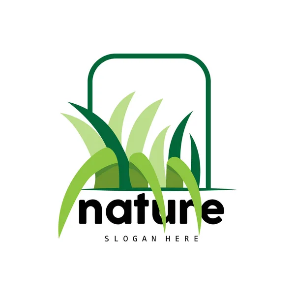 Green Grass Logo Φύση Διάνυσμα Φυτών Γεωργία Φύλλα Απλός Σχεδιασμός — Διανυσματικό Αρχείο